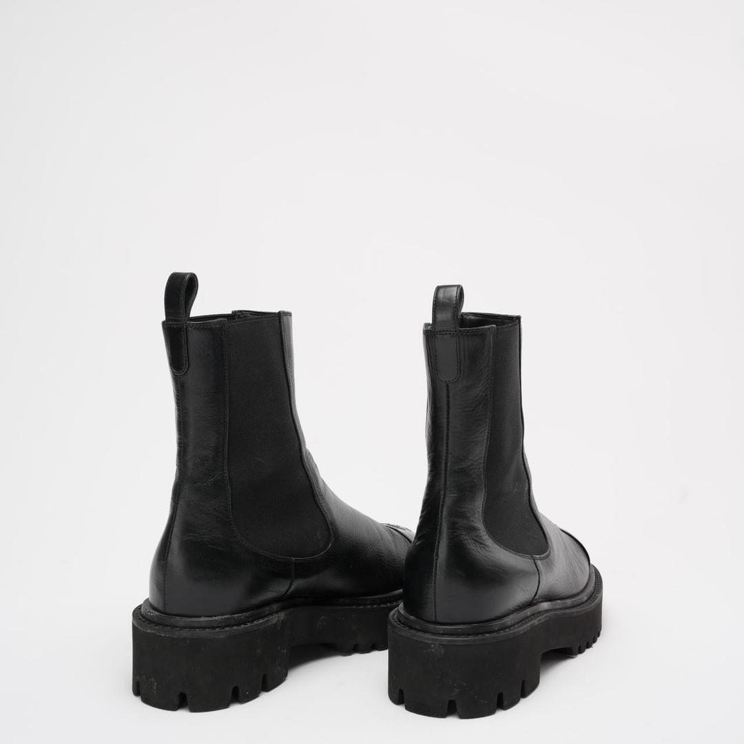 Chanel Black Crumpled Cap Toe Short Boots 38