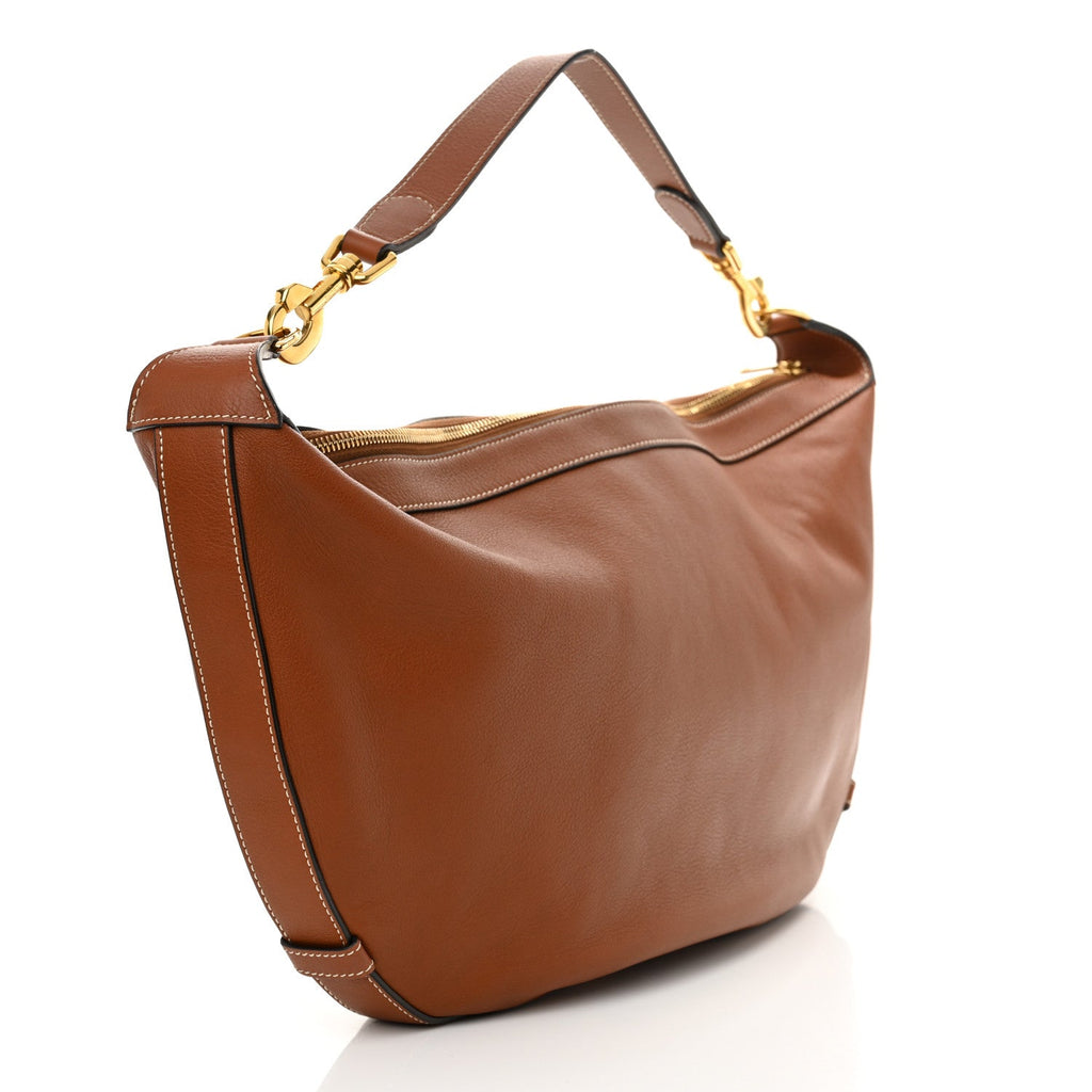 Supple Calfskin Medium Strap Leandre Shoulder Bag Brown
