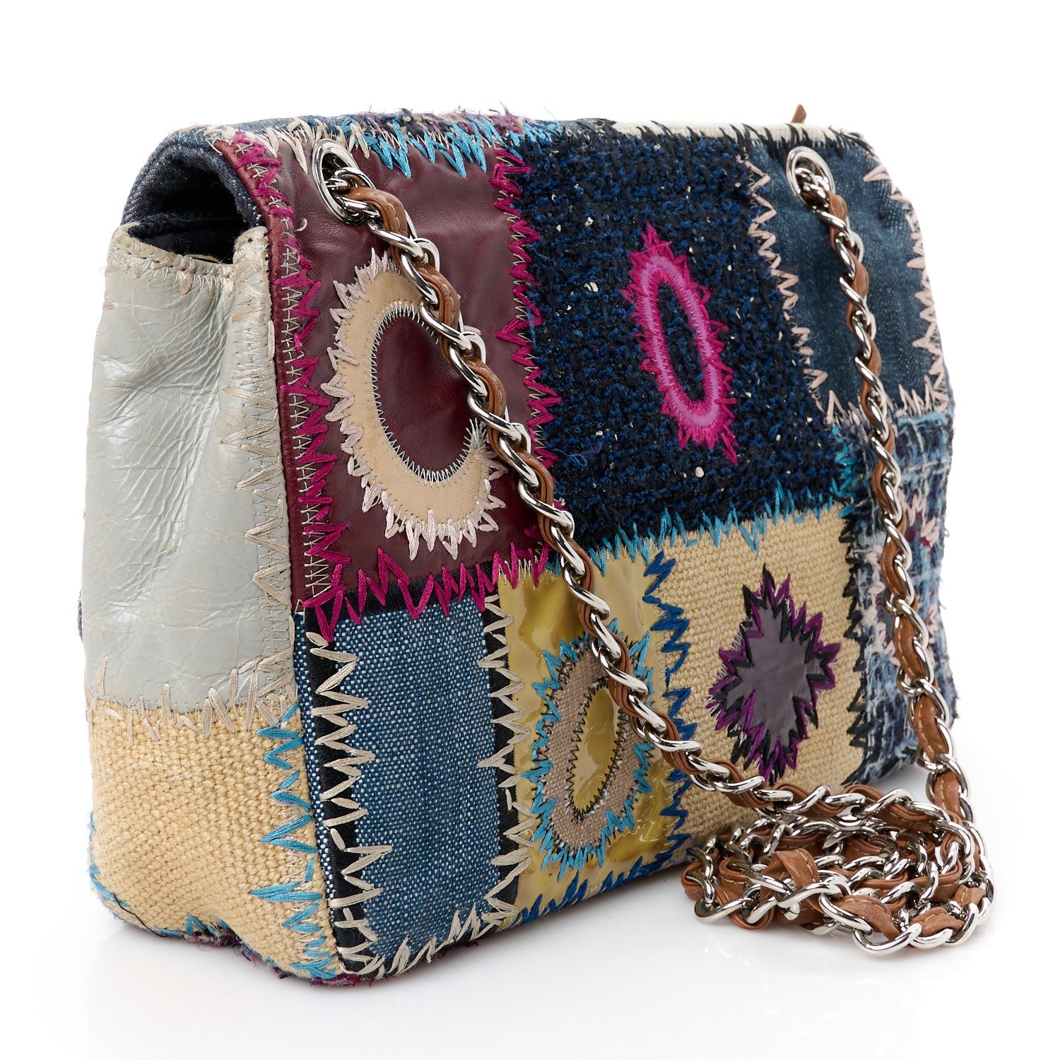 Denim Tweed Patchwork Jumbo Single Flap Multicolor