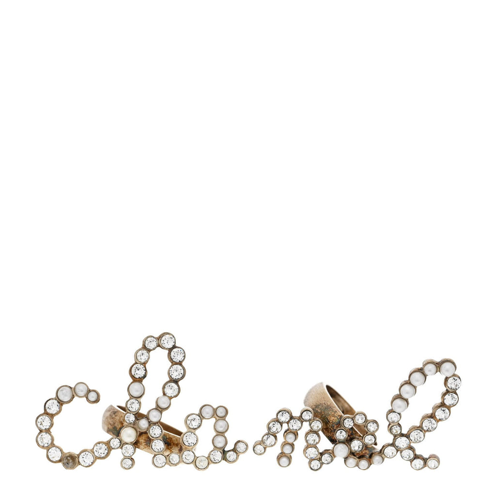 Crystal Pearl Cha-Nel Rings Set Gold