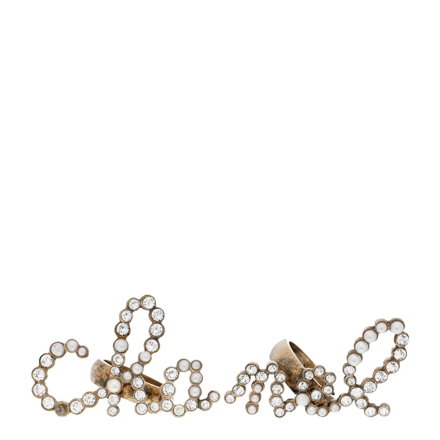 Crystal Pearl Cha-Nel Rings Set Gold