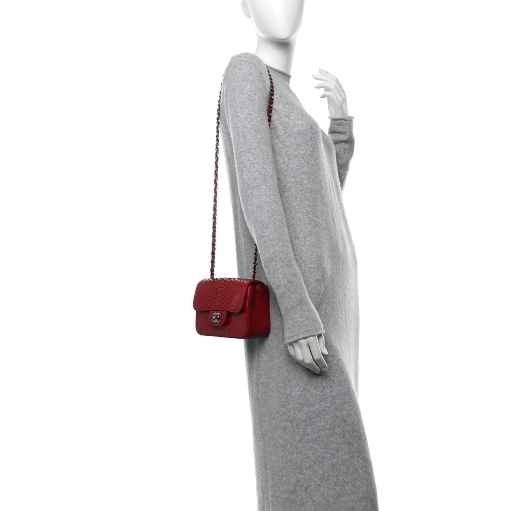 Snakeskin Mini Square Flap Red