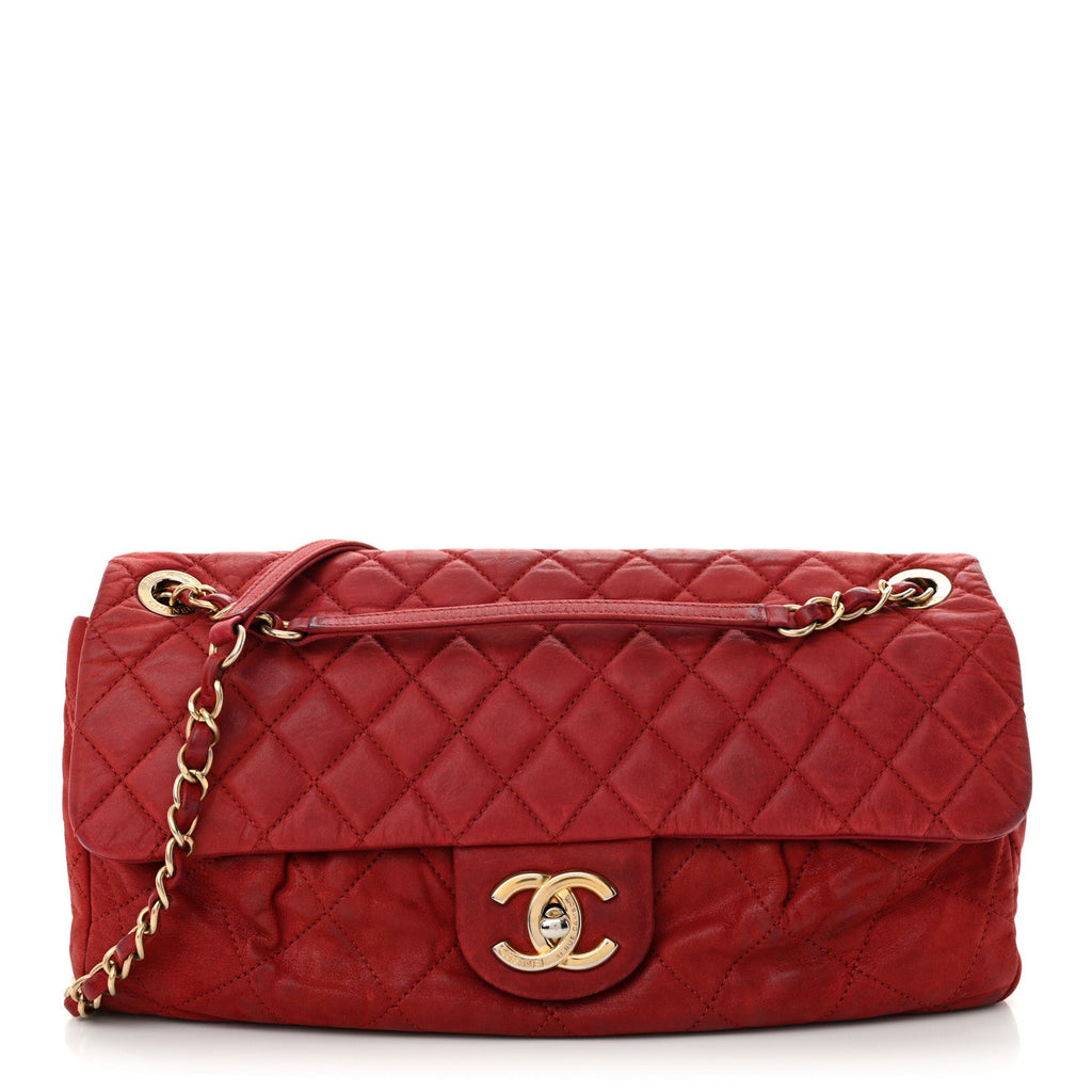 Iridescent Calfskin Large Chic Quilt Flap Red