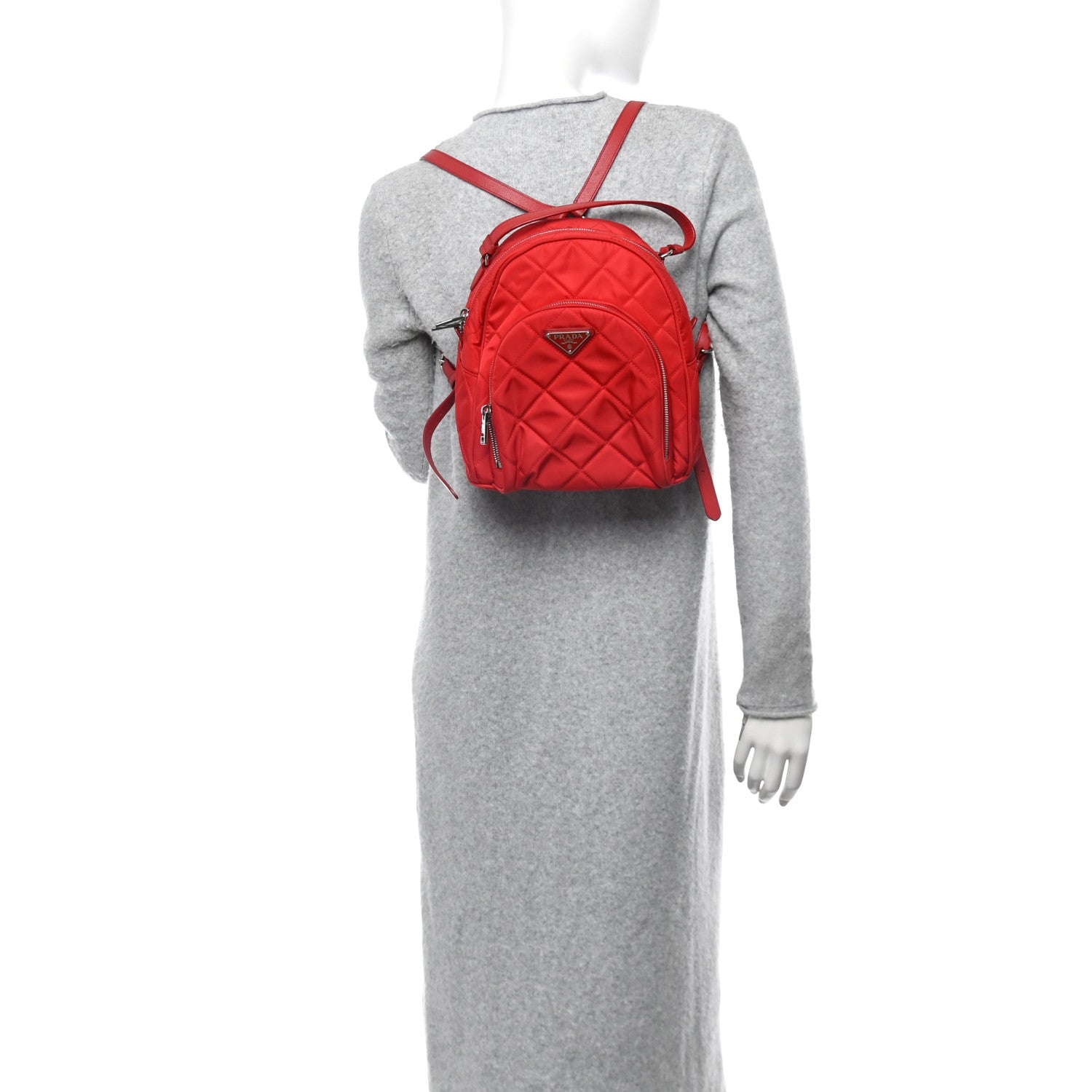 Nylon Tessuto Impuntu Quilted Backpack Rosso