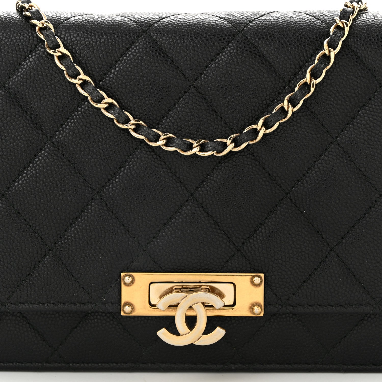 Caviar Quilted Golden Class Wallet On Chain WOC Black