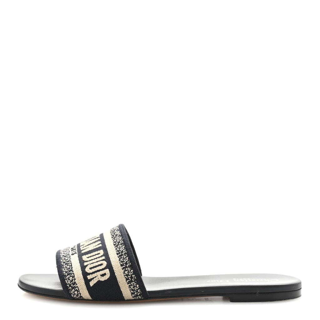 Canvas Embroidered Dway Mules Slide Sandals 39 Deep Blue