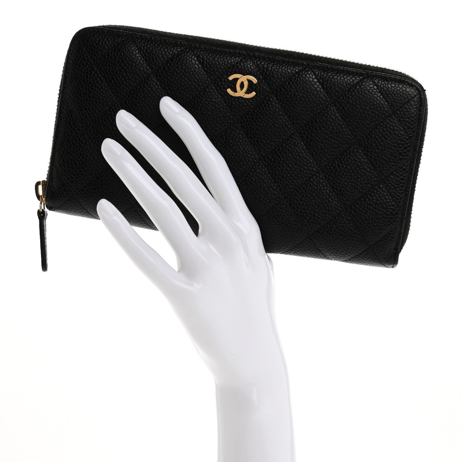 Caviar Quilted Large Gusset Zip Around Wallet Black