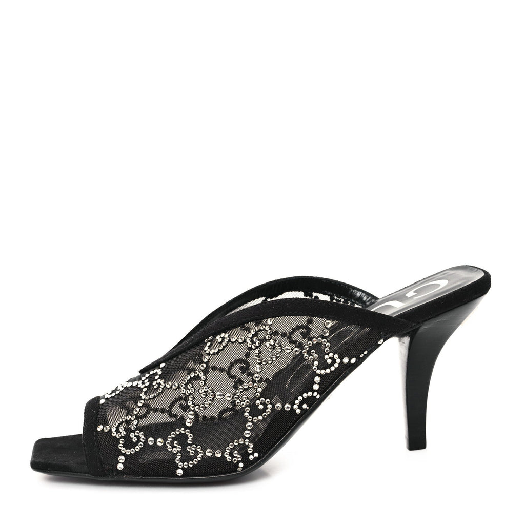 Tela Retino Kid Scamosciato Crystal GG Monogram Square G 95mm Slide Sandals 35 Black