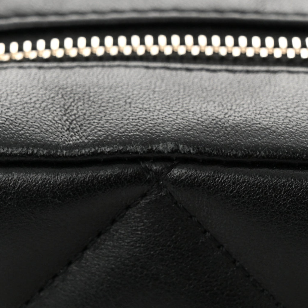 Lambskin Quilted Pearl Chain Camera Case Black