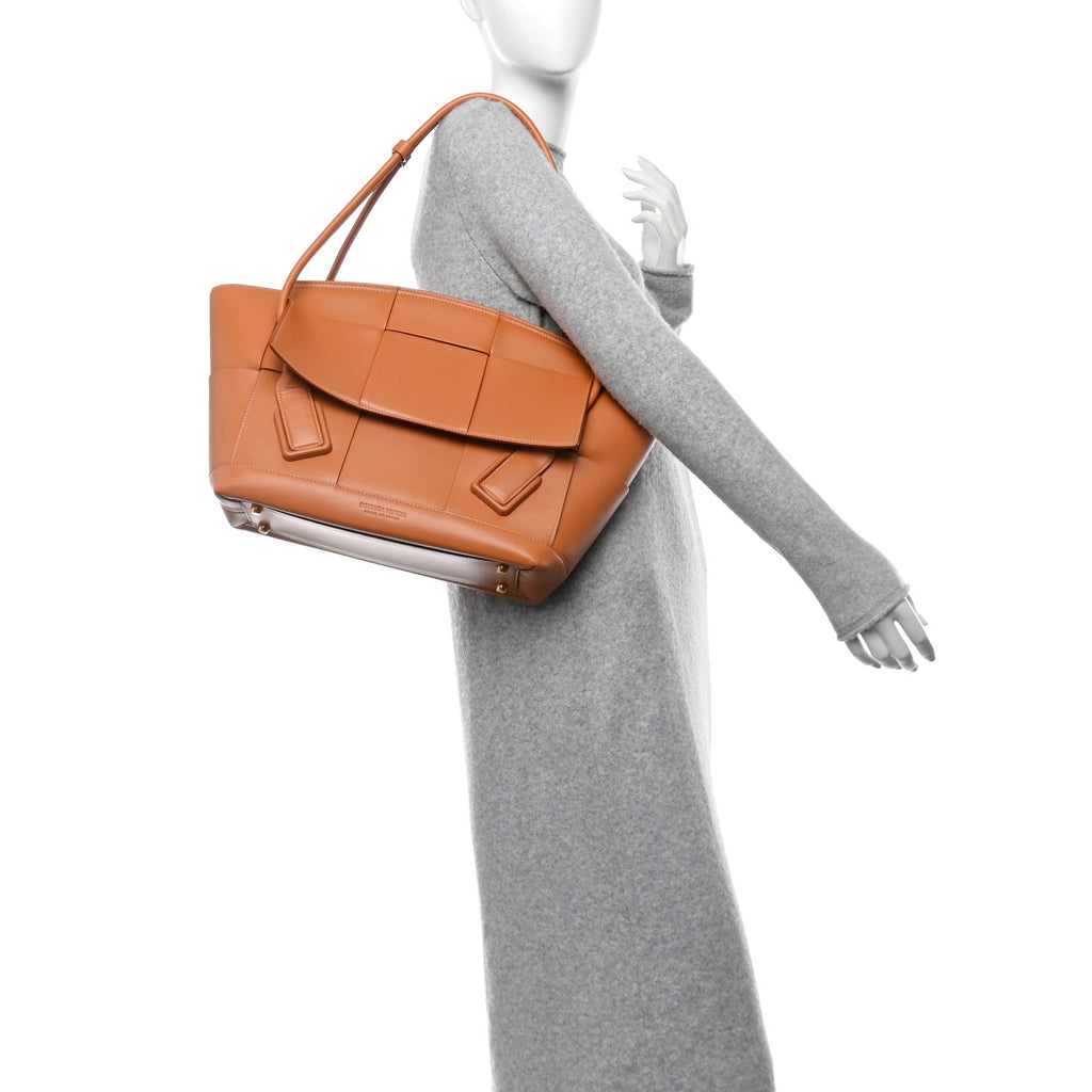French Calfskin Maxi Intrecciato Medium Arco Caramel