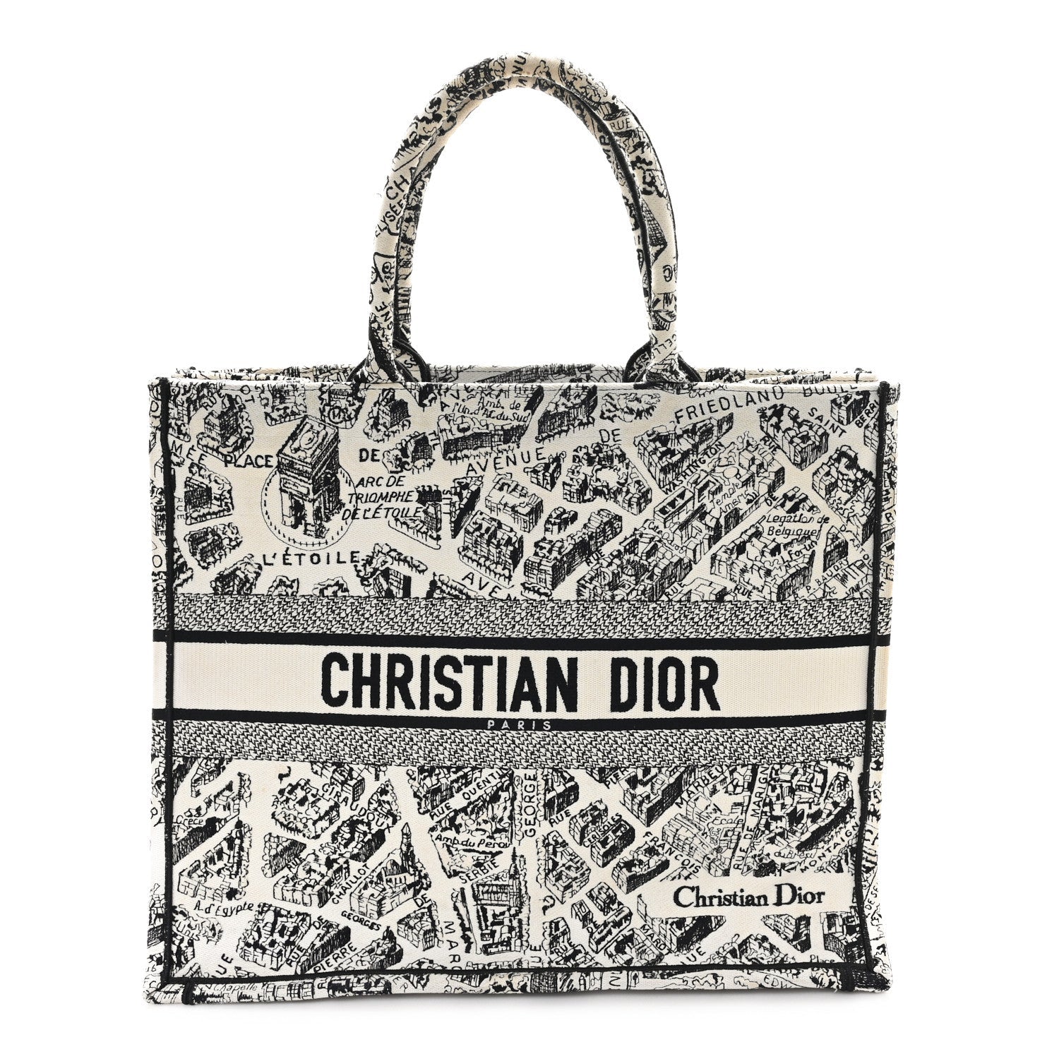 Canvas Embroidered Large Plan De Paris Book Tote White Black