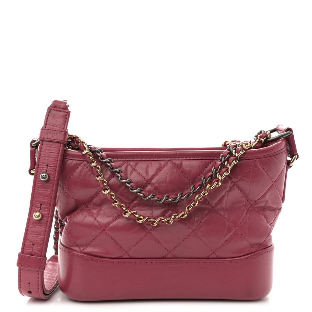 Aged Calfskin Quilted Small Gabrielle Hobo Dark Pink