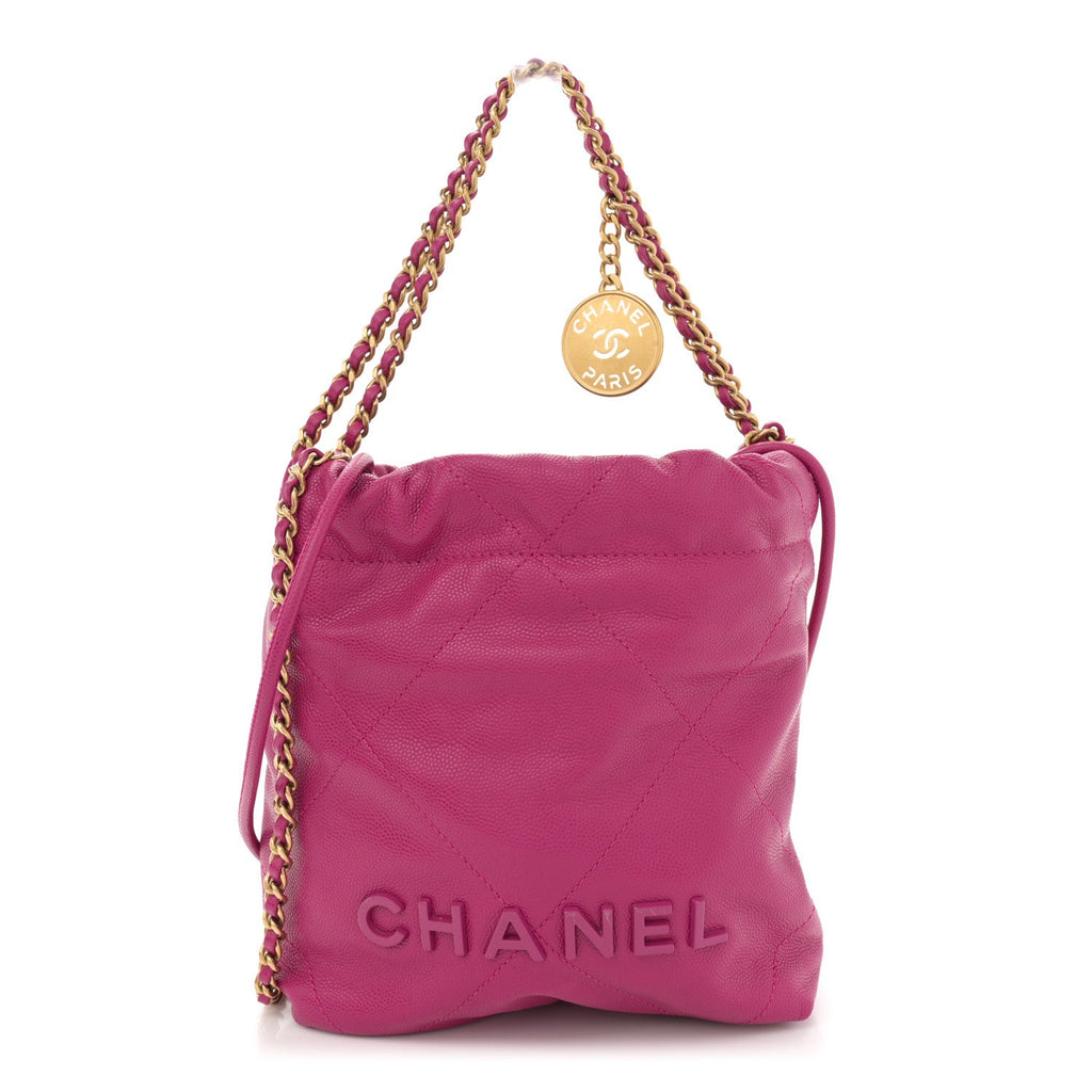 Shiny Caviar Quilted Monochrome Mini Chanel 22 Fuchsia