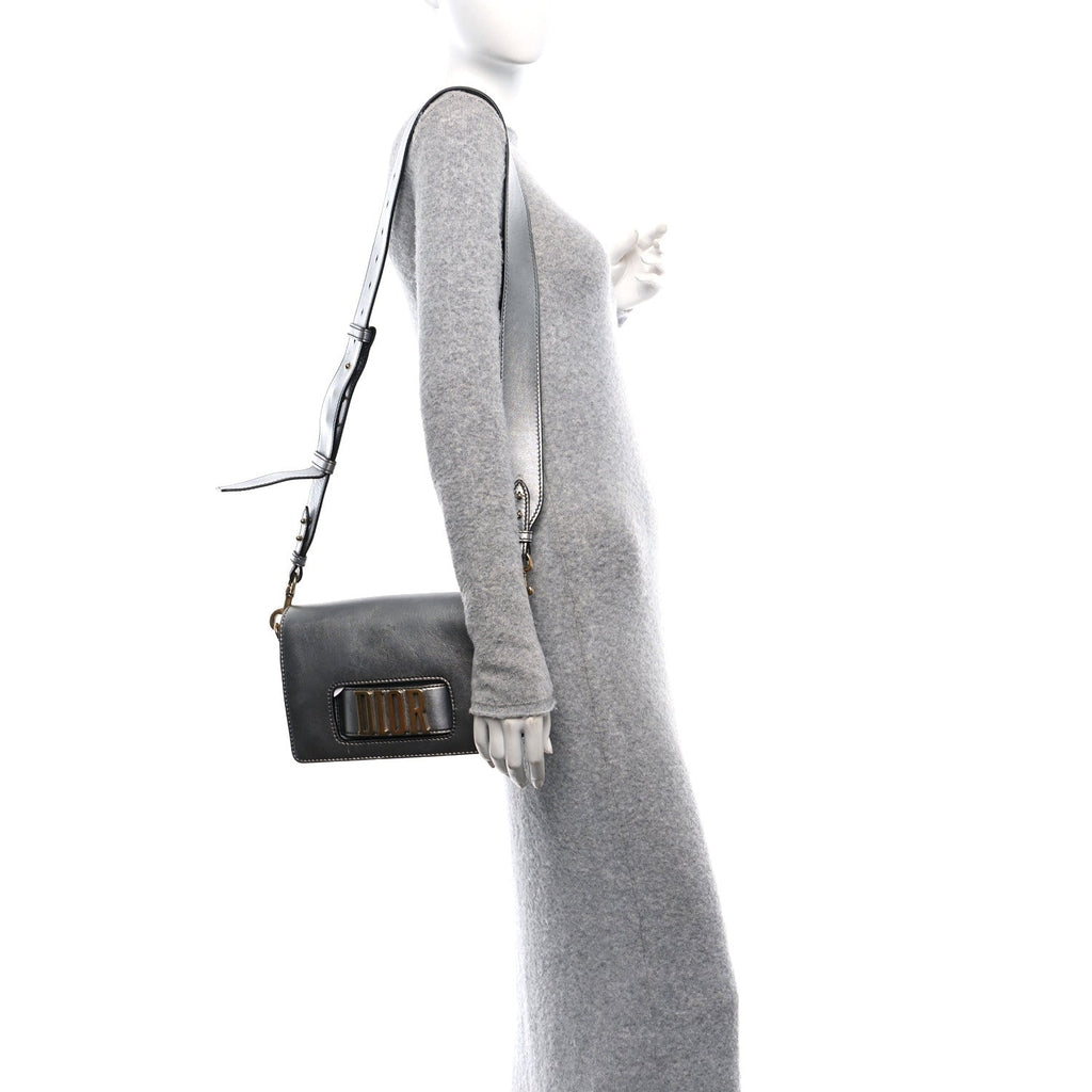 Metallic Smooth Calfskin Dio(r)evolution Flap Bag Silver