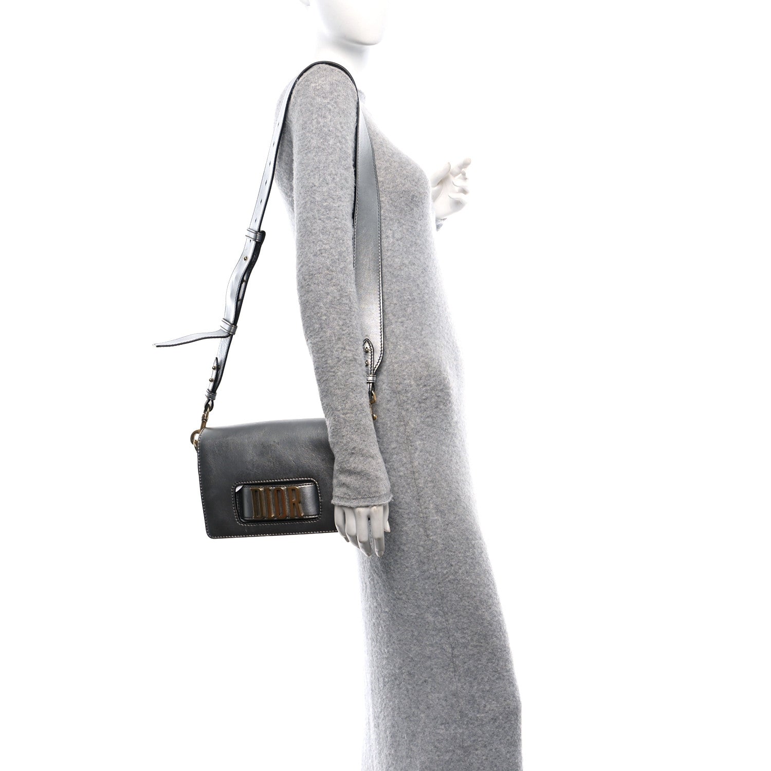 Metallic Smooth Calfskin Dio(r)evolution Flap Bag Silver