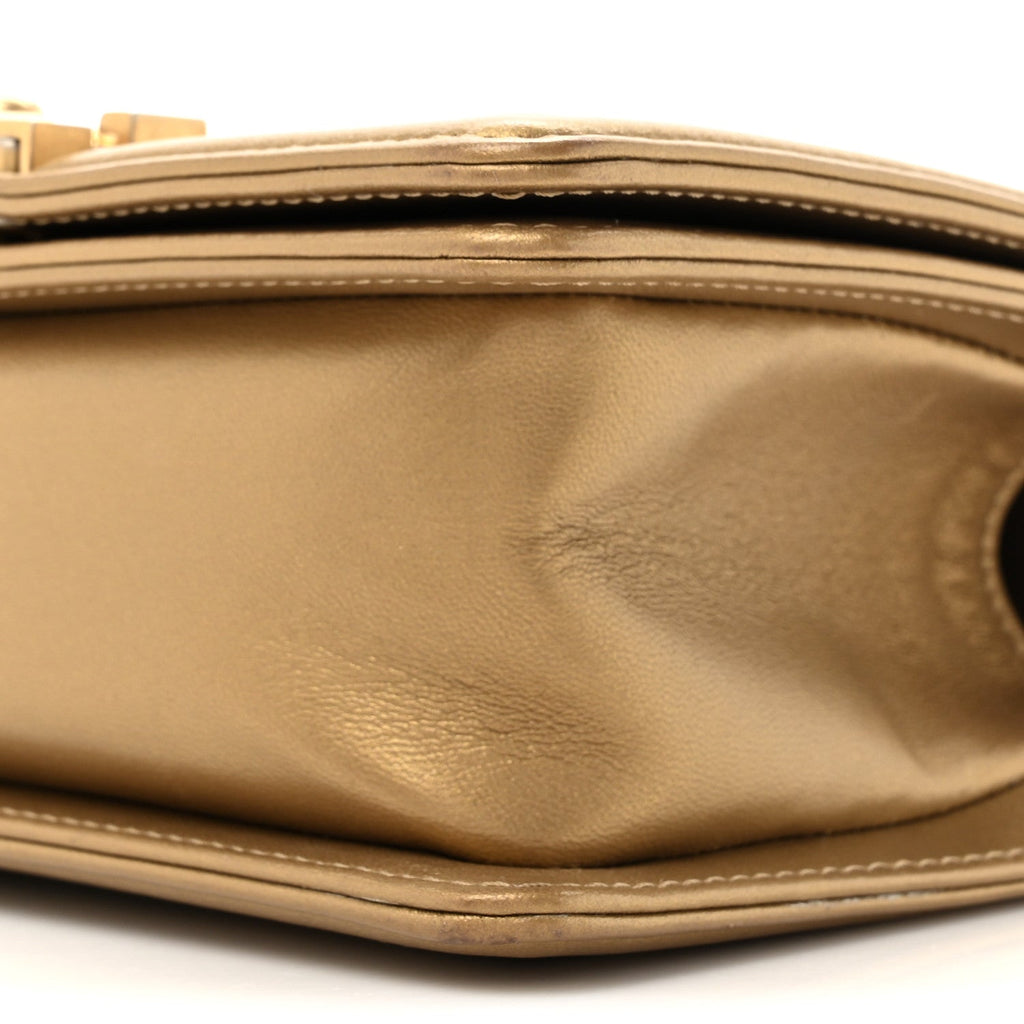 Metallic Lambskin Woven Small Boy Flap Black Gold
