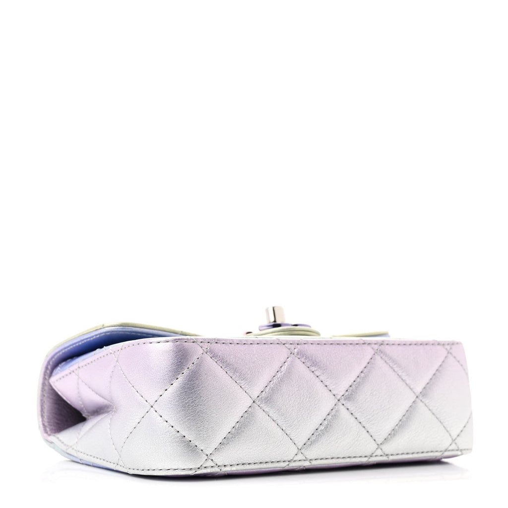 Gradient Metallic Calfskin Quilted Clutch Silver Blue Yellow Purple