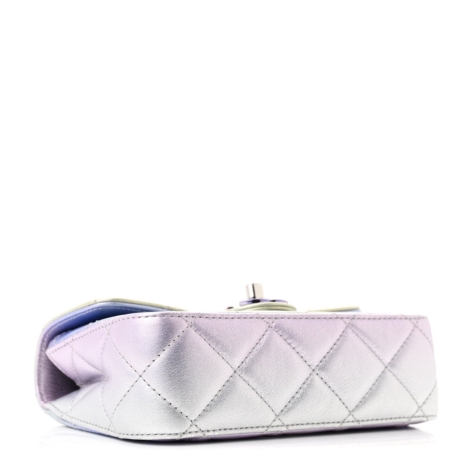 Gradient Metallic Calfskin Quilted Clutch Silver Blue Yellow Purple