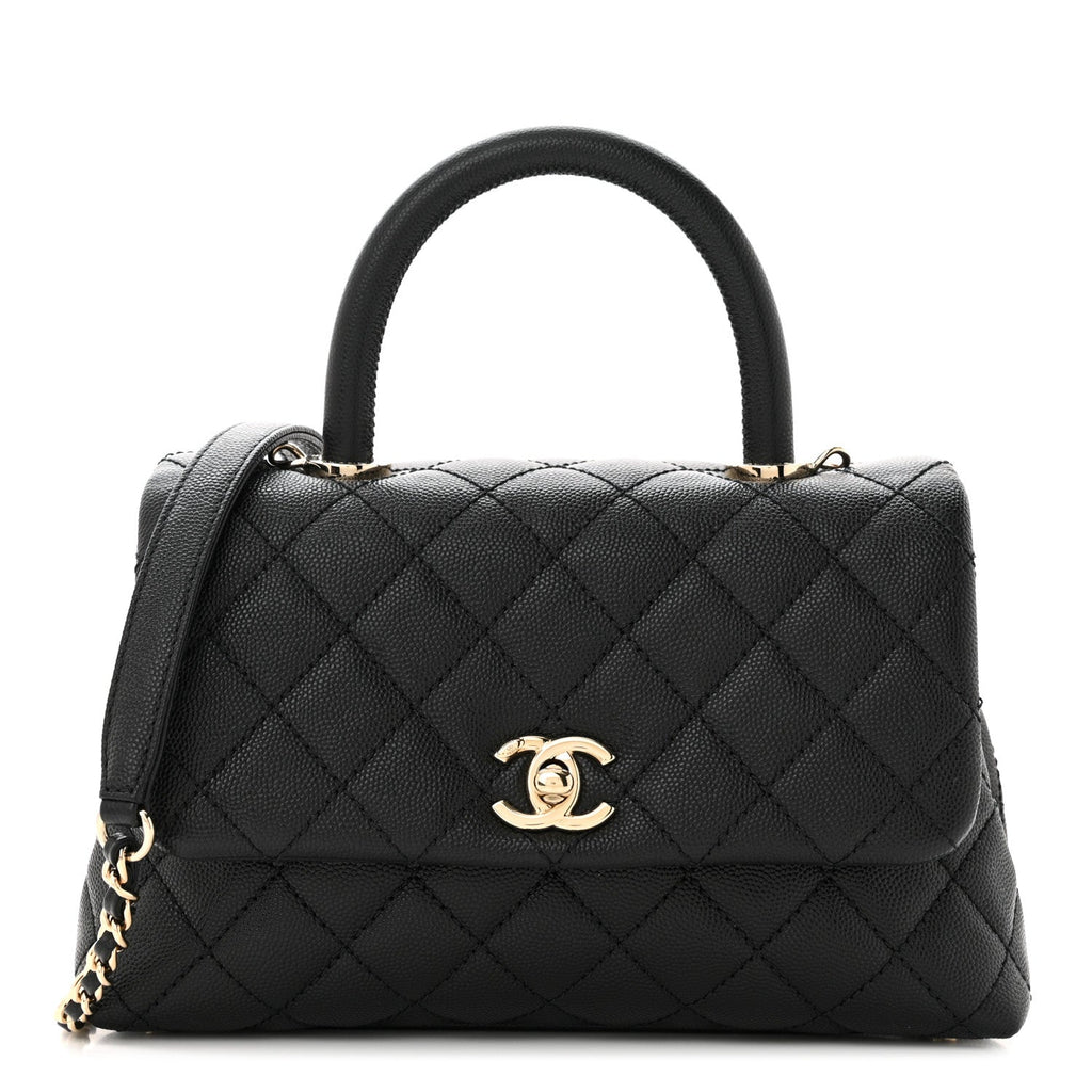 Caviar Quilted Mini Coco Handle Flap Black