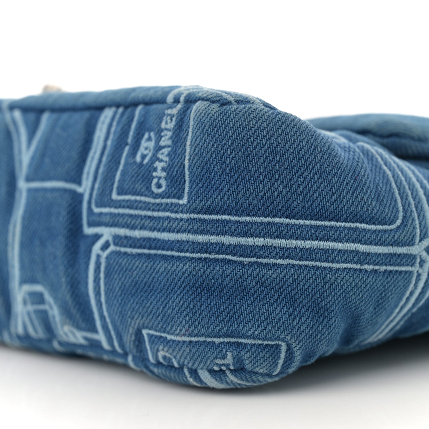 Denim Embroidered Medium Perfume Bottle Flap Light Blue