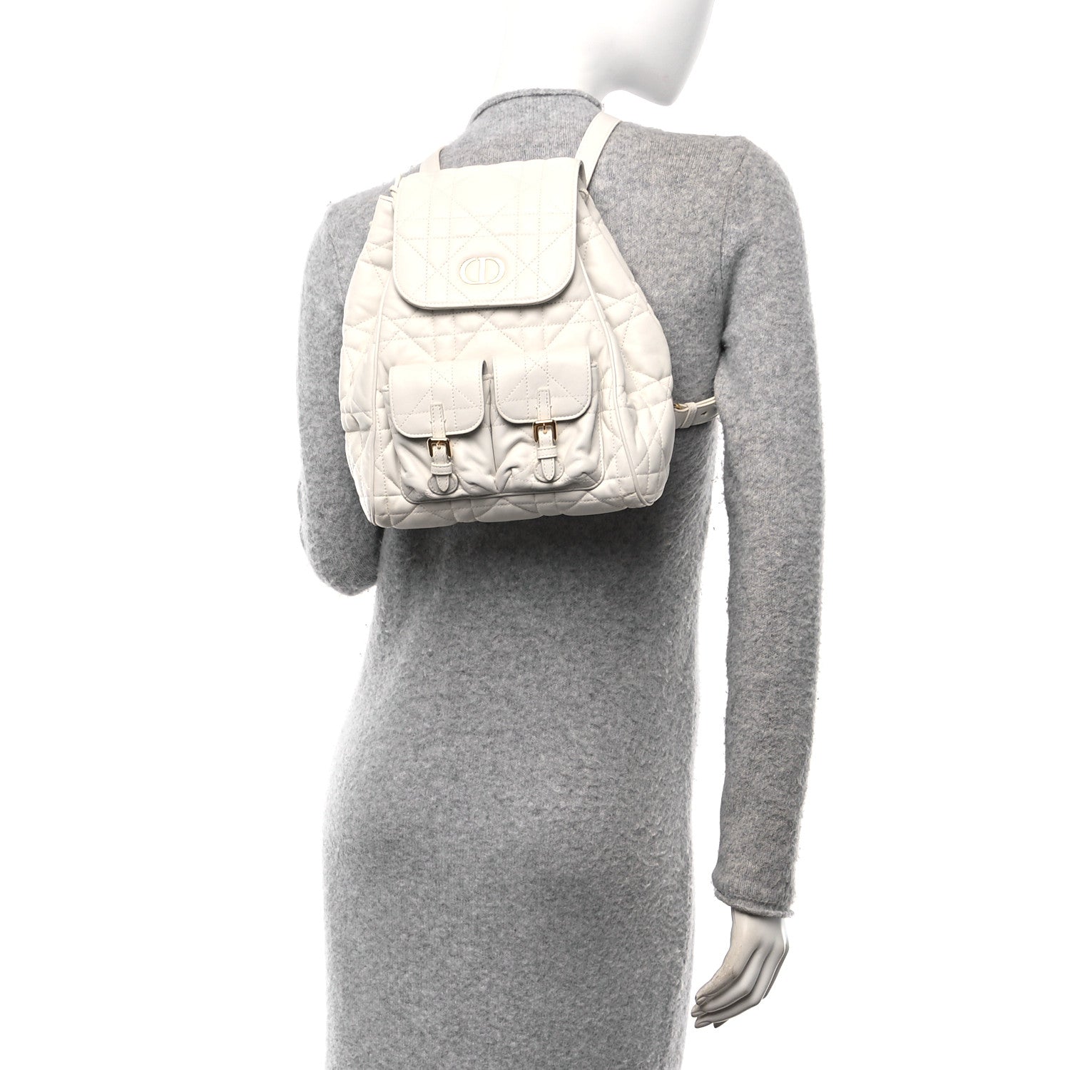 Lambskin Macrocannage Medium Caro Backpack White