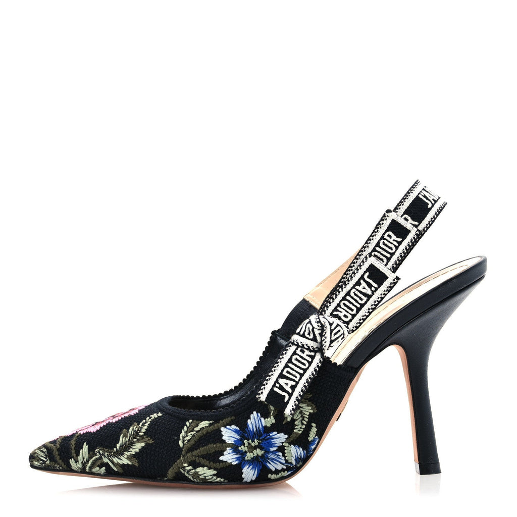Ribbon Petites Fleurs Embroidered J'Adior Slingback 100mm Pumps 38.5 Black