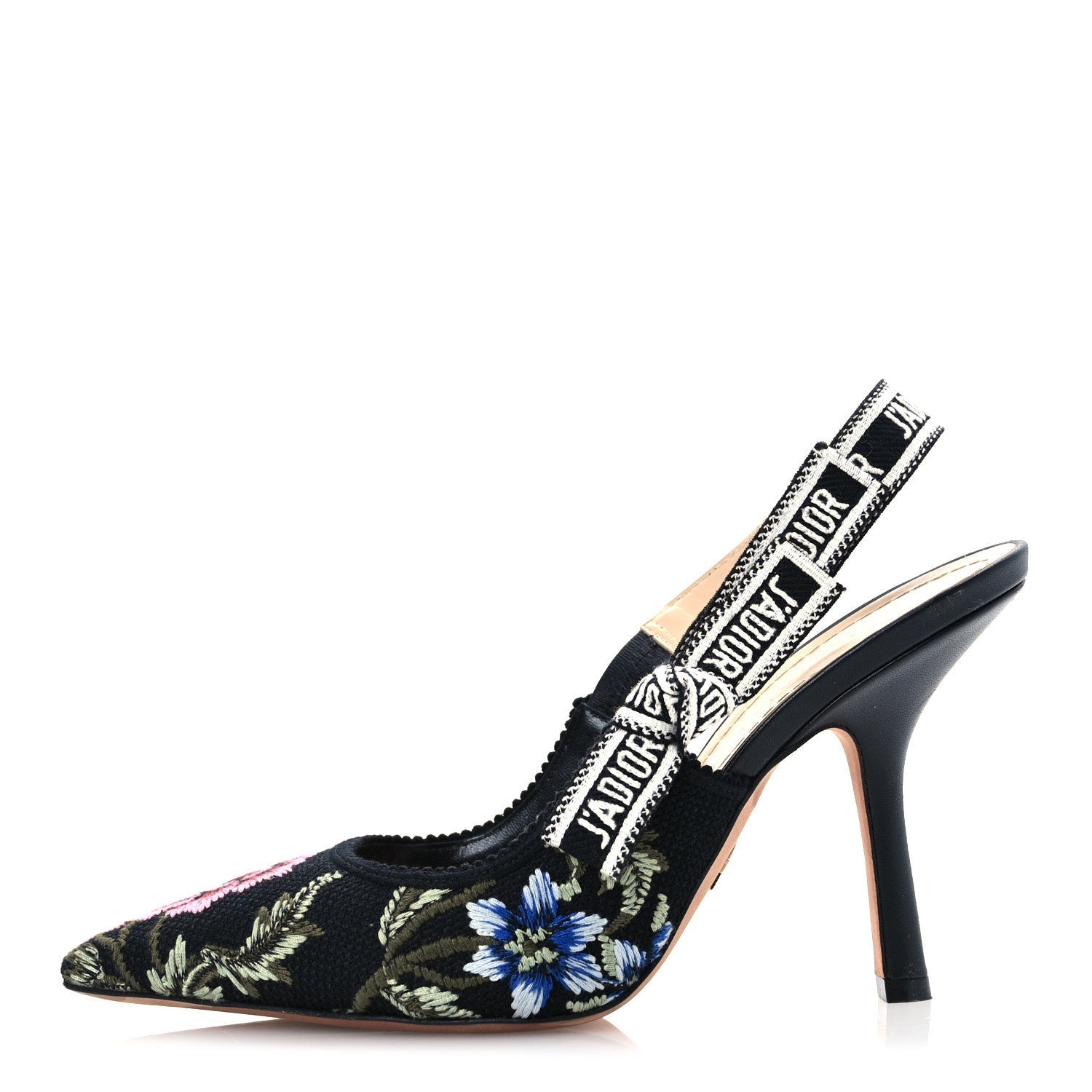 Ribbon Petites Fleurs Embroidered J'Adior Slingback 100mm Pumps 38.5 Black