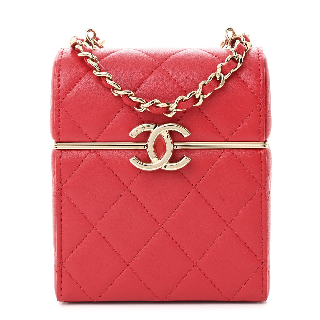 Lambskin Quilted Small Box With Chain Red