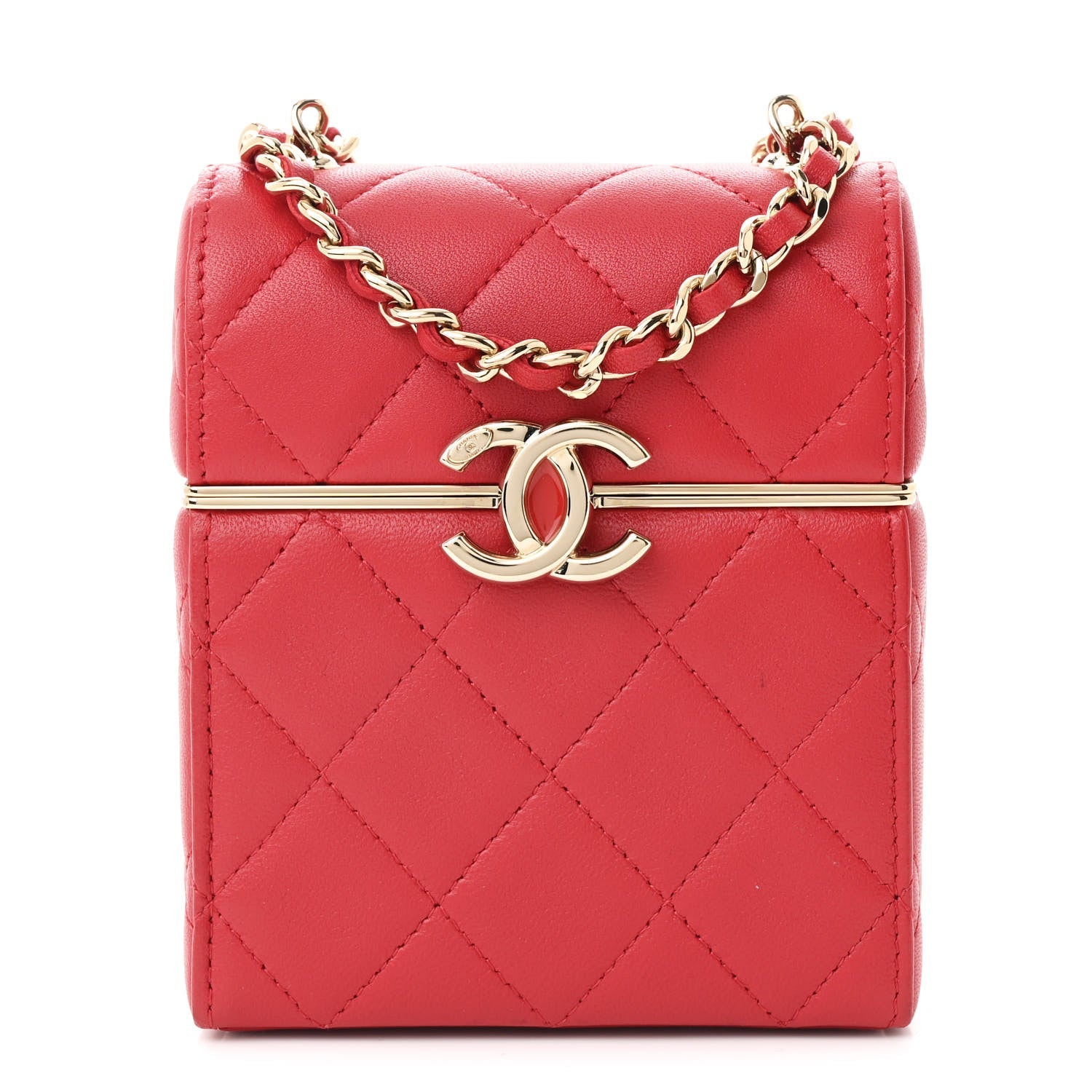 Lambskin Quilted Small Box With Chain Red