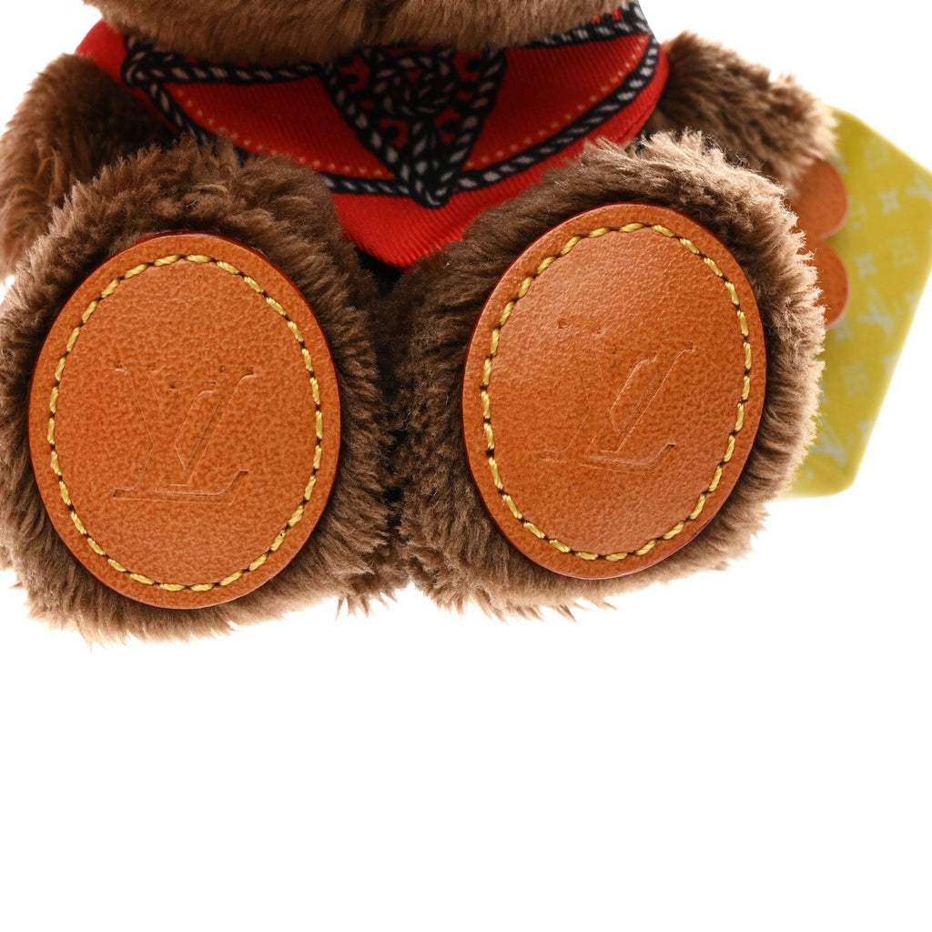 Faux Fur LV Louis Bear Western Bag Charm Key Holder Red