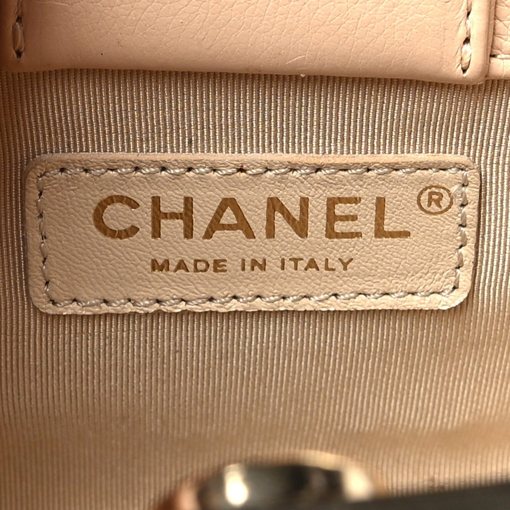 Grained Calfskin Stitched Mini Label  Shopper Tote Beige