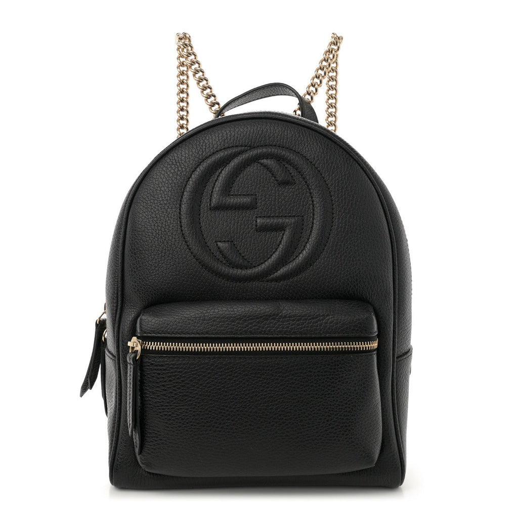 Pebbled Calfskin Soho Chain Backpack Black