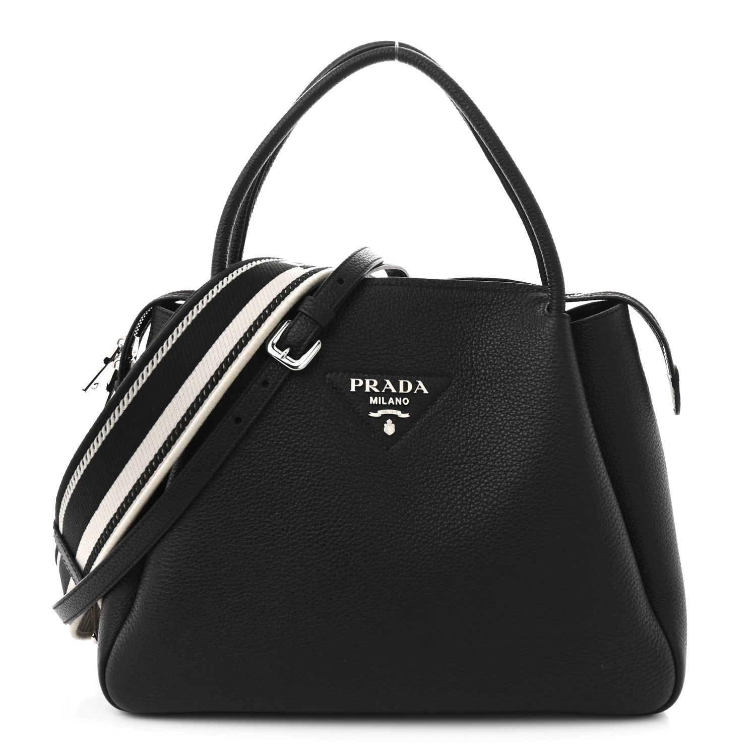Vitello Daino Soft Medium Zippered Top Handle Bag Black