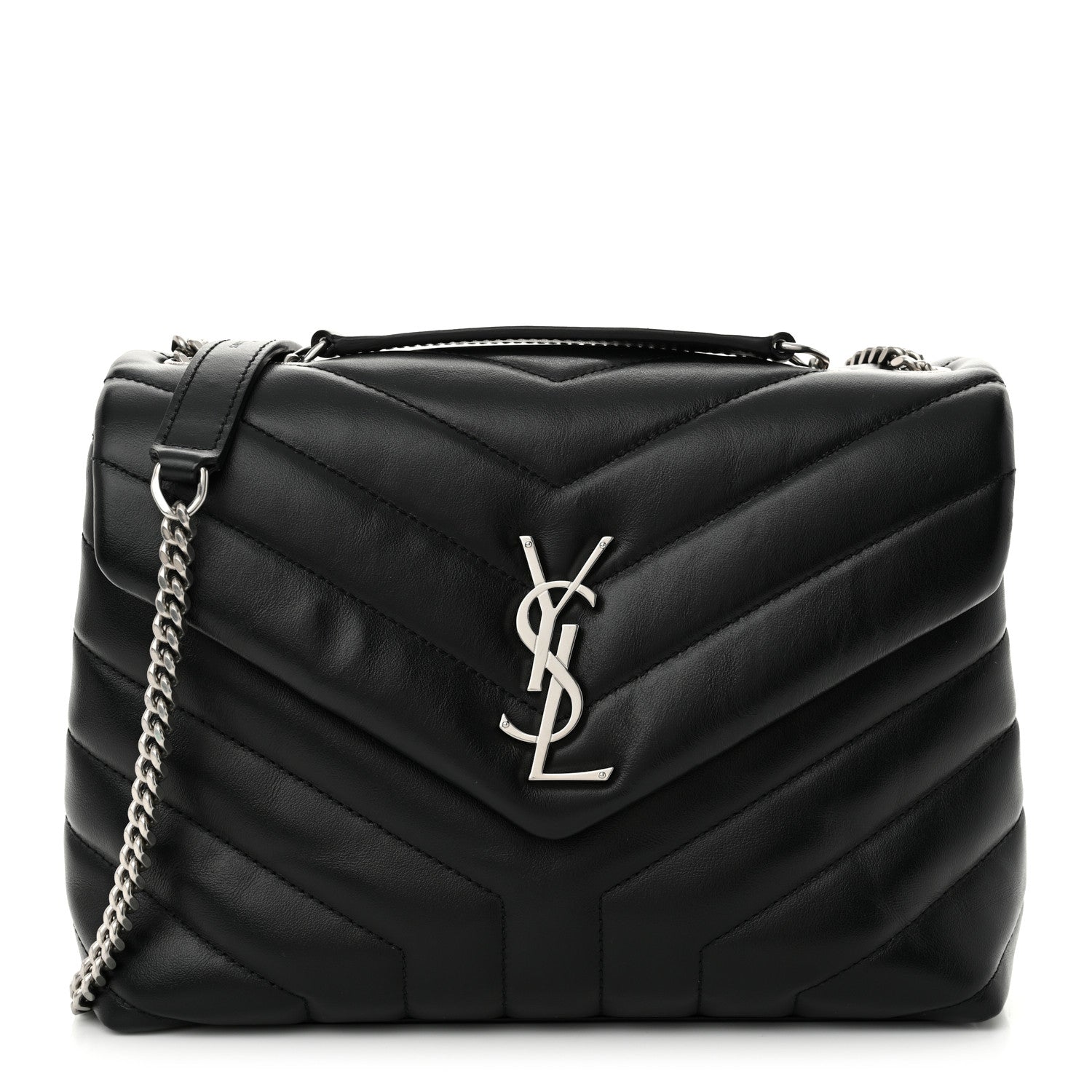 Calfskin Y Quilted Monogram Medium Loulou Chain Satchel Black