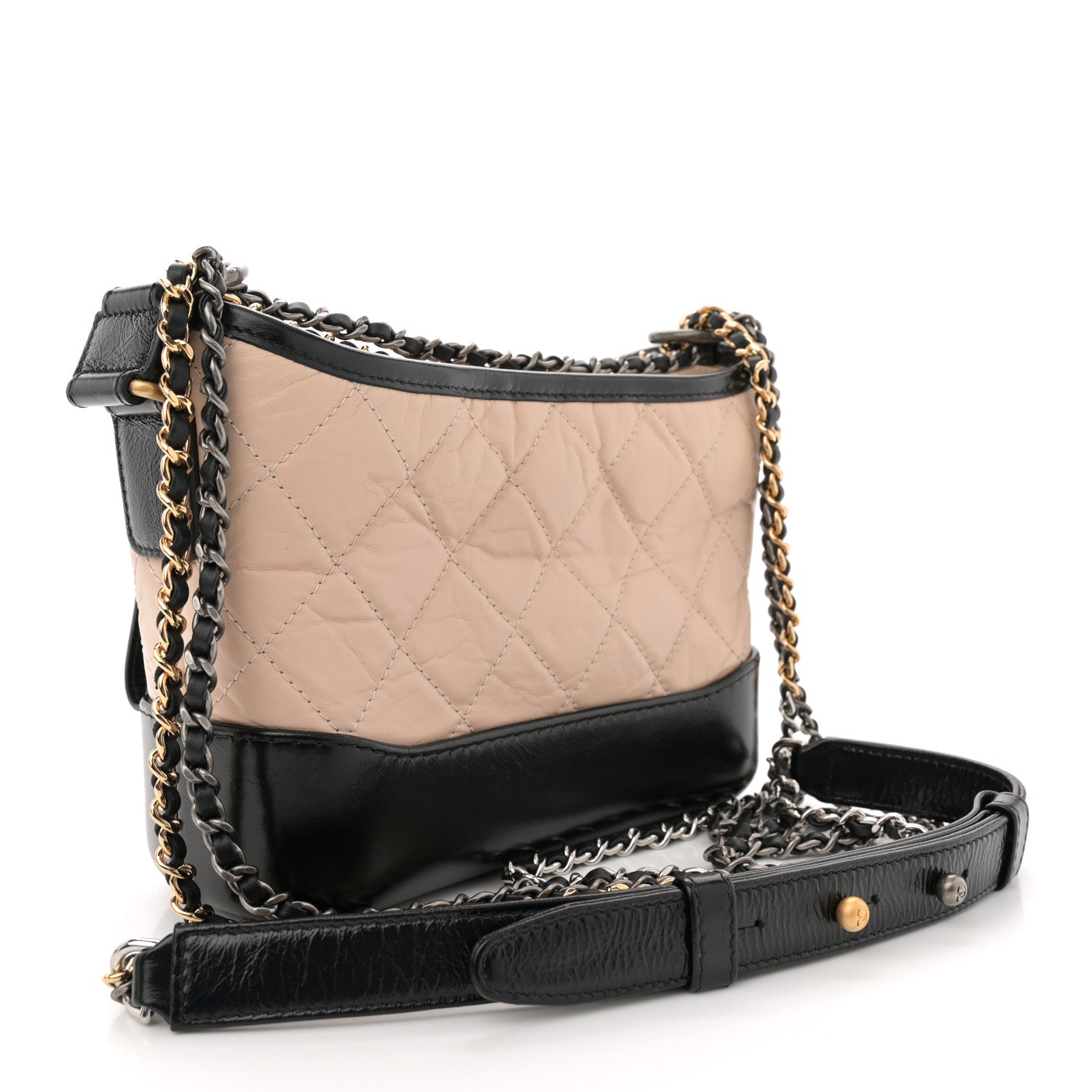 Aged Calfskin Quilted Small Gabrielle Hobo Beige Black