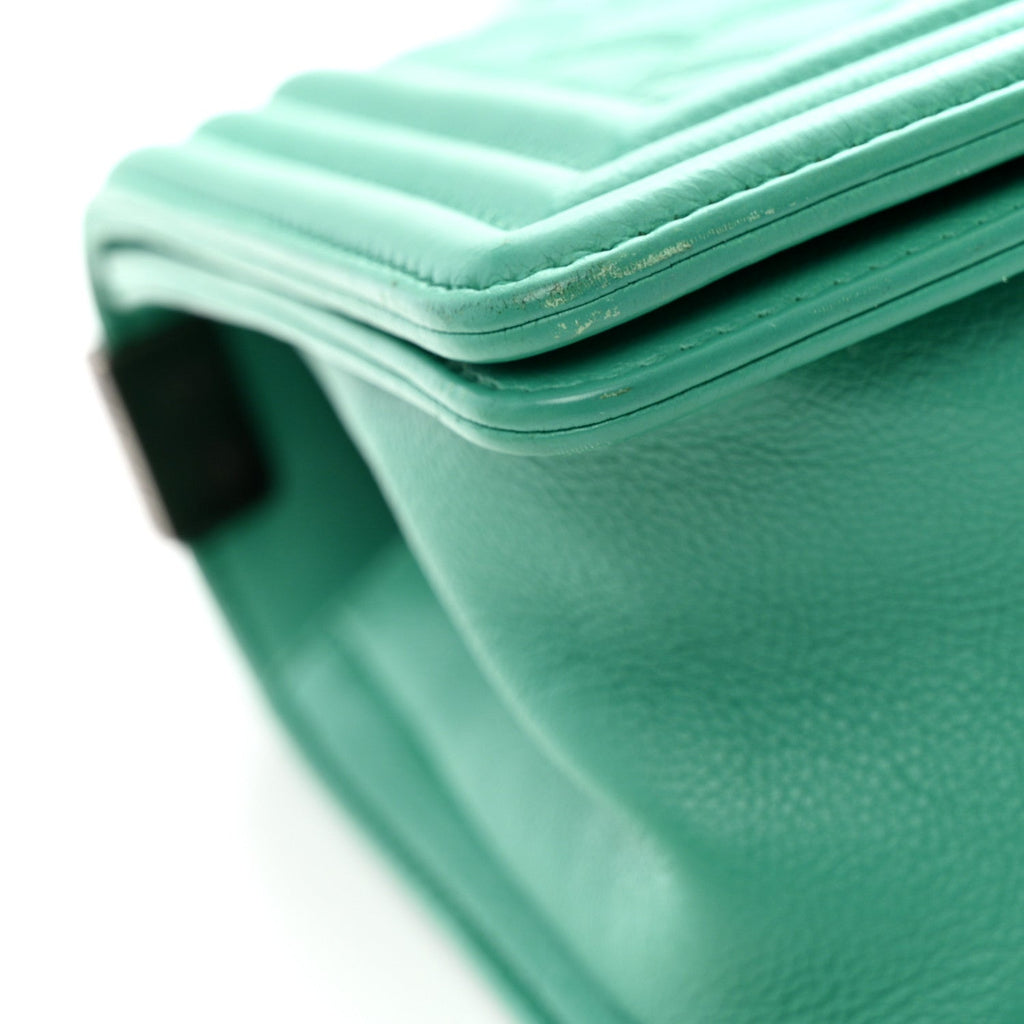 Calfskin Quilted Medium Boy Flap Turquoise