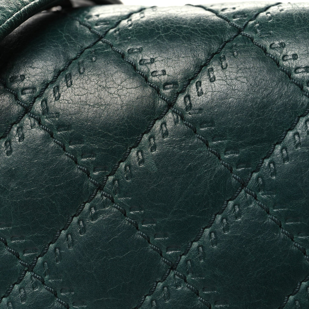 Calfskin Double Stitch Medium Boy Flap Green