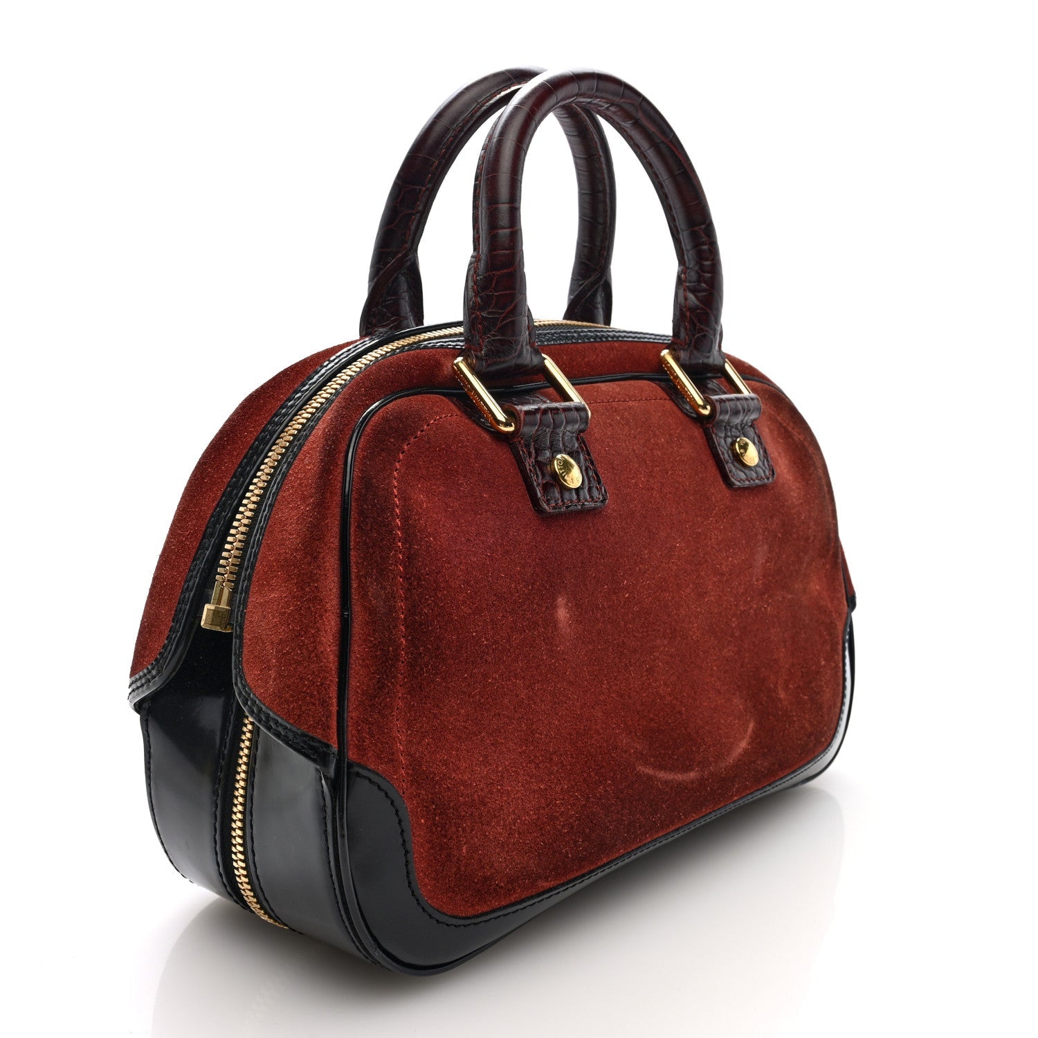 Suede Stamped Alligator Embossed Havane Bowler PM Brun