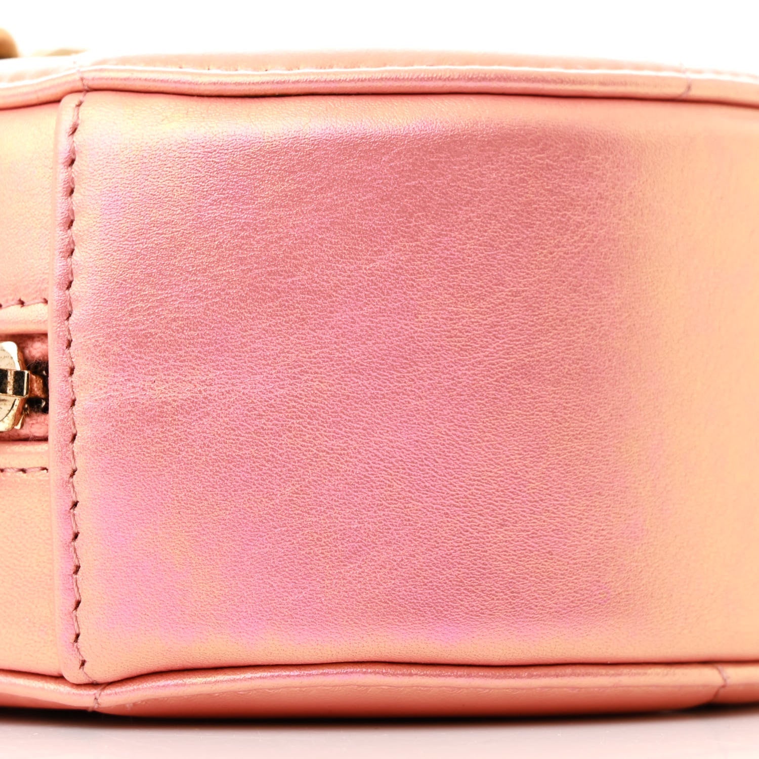 Iridescent Calfskin Quilted Chanel 19 Round Clutch With Chain Pink