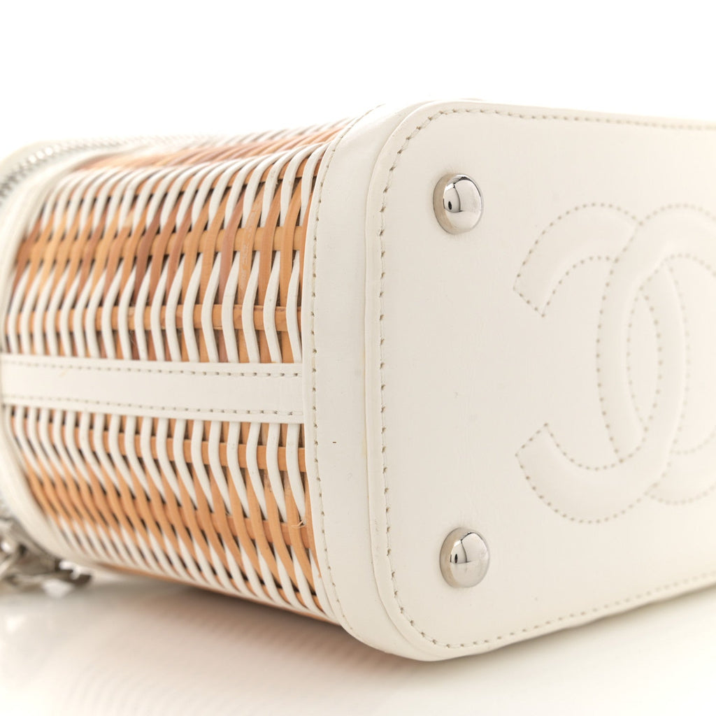 Calfskin Raffia Small Vanity Case Bag White Beige