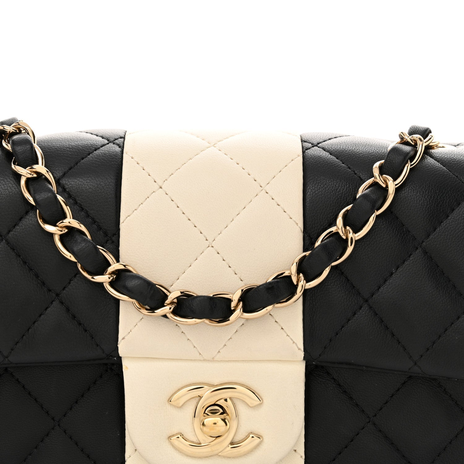Lambskin Quilted Mini Rectangular Flap Black White
