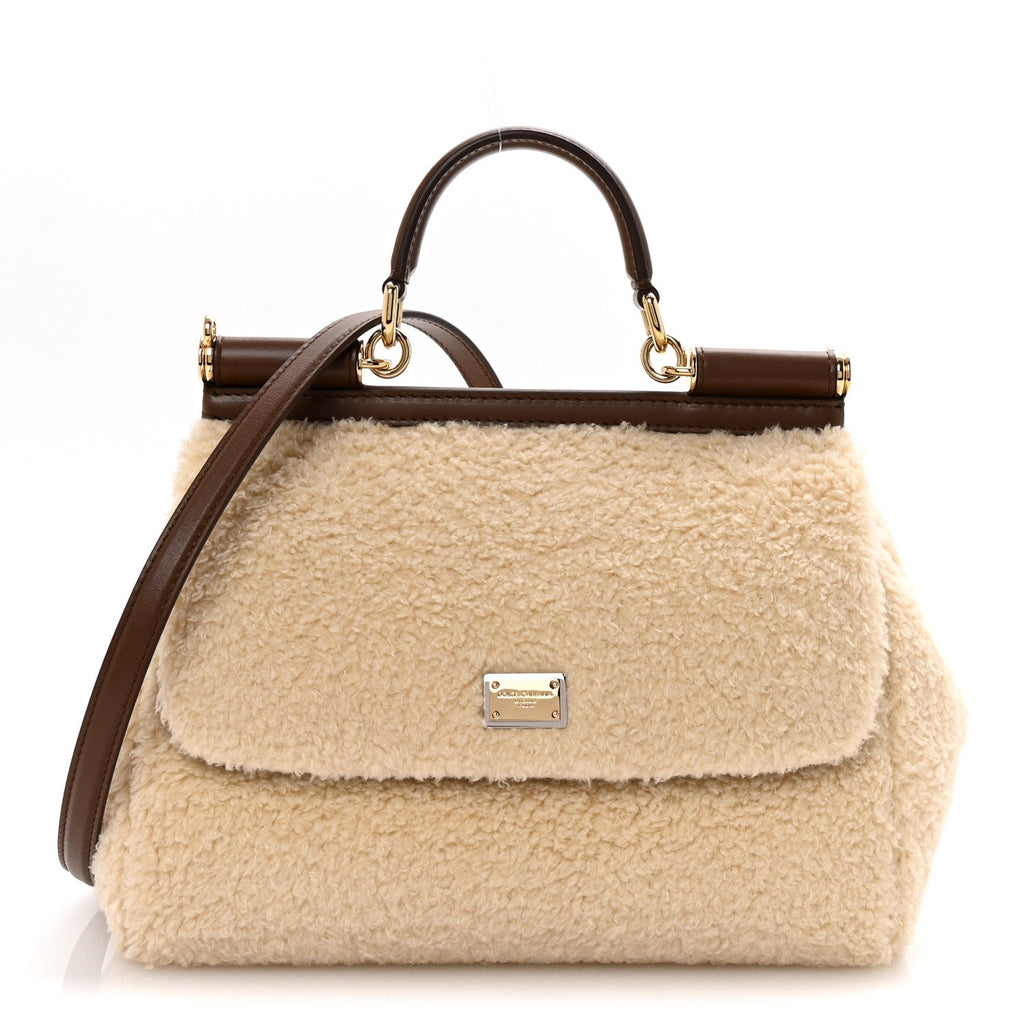 Faux Fur Vitello Medium Miss Sicily Satchel Caffe Latte Marrone