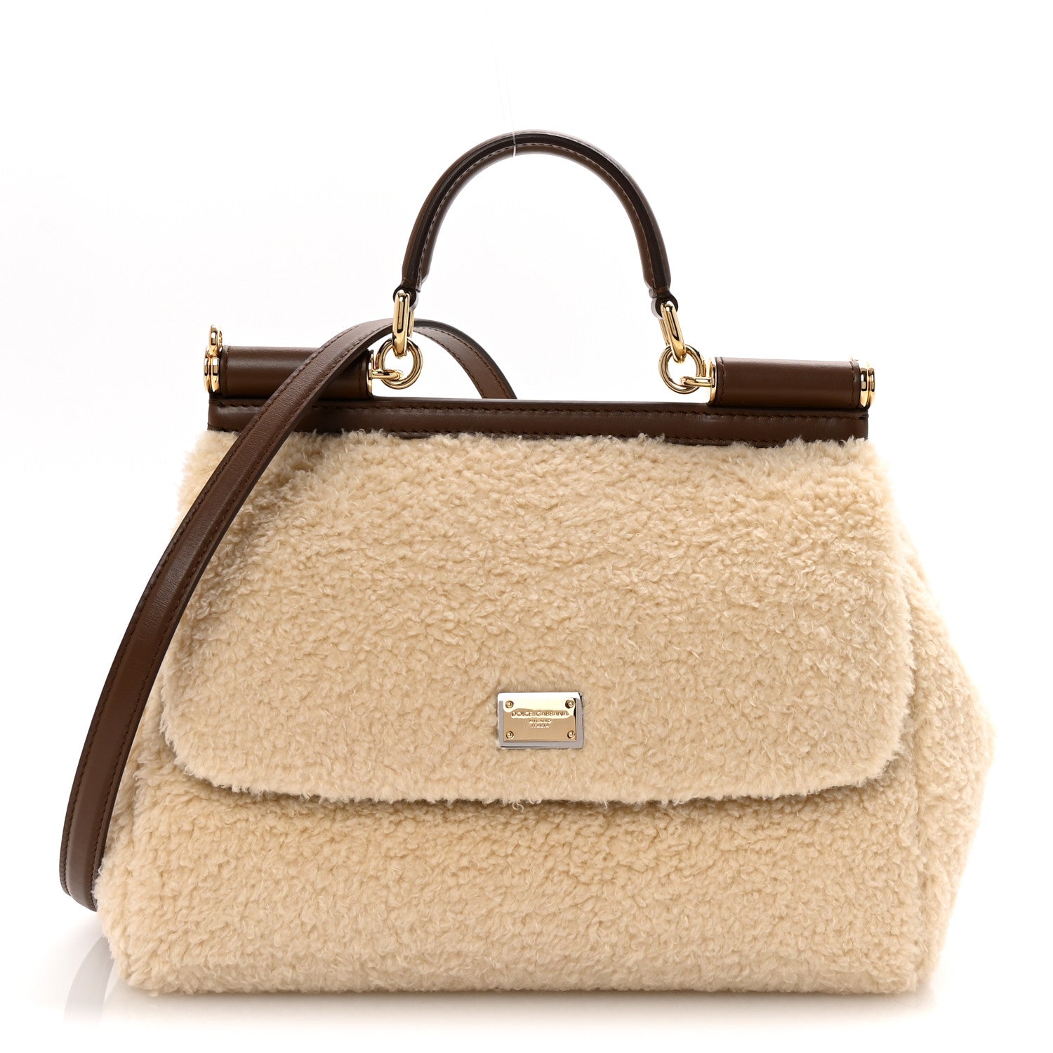 Faux Fur Vitello Medium Miss Sicily Satchel Caffe Latte Marrone