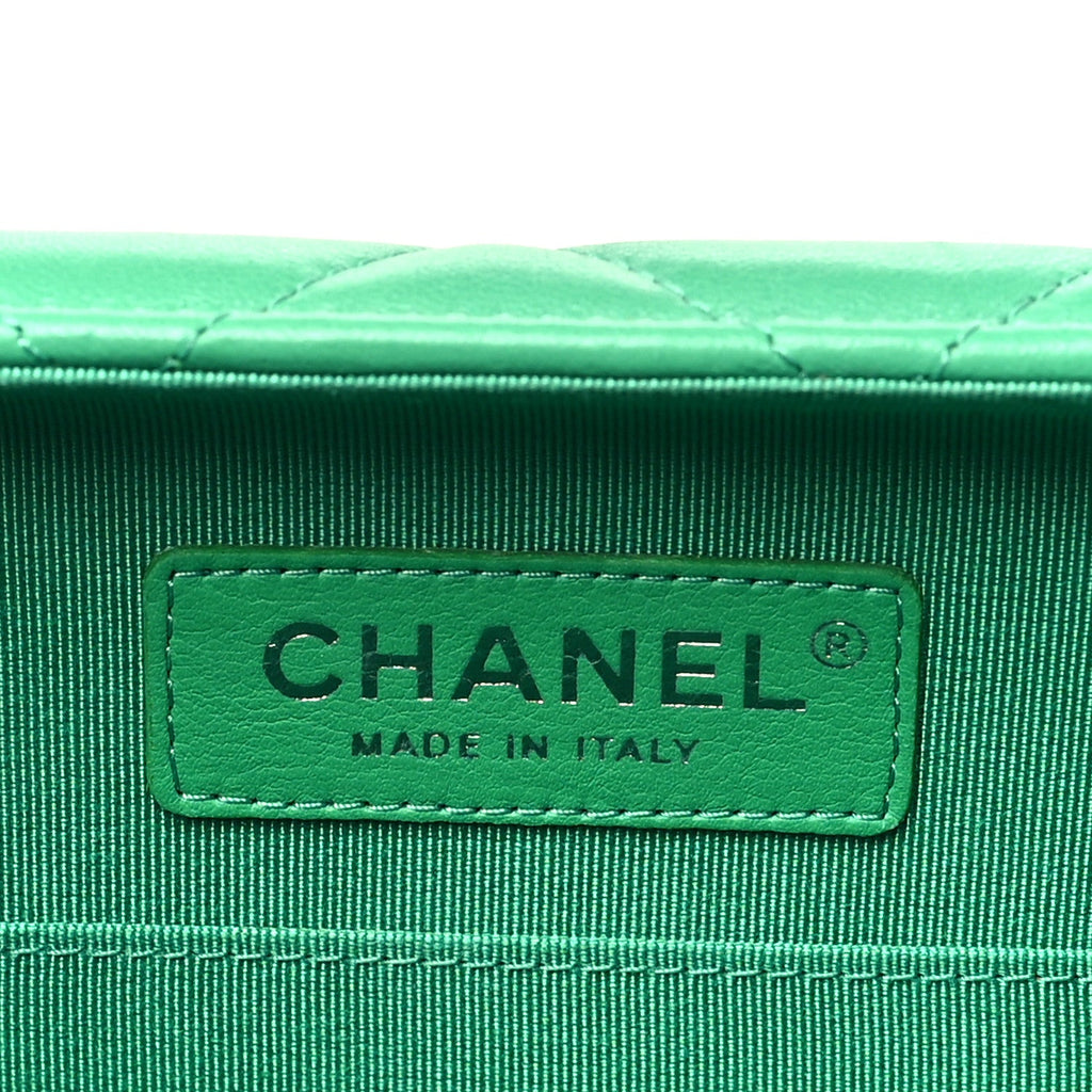 Quilted Lambskin Metal Bar Clutch Bag Green