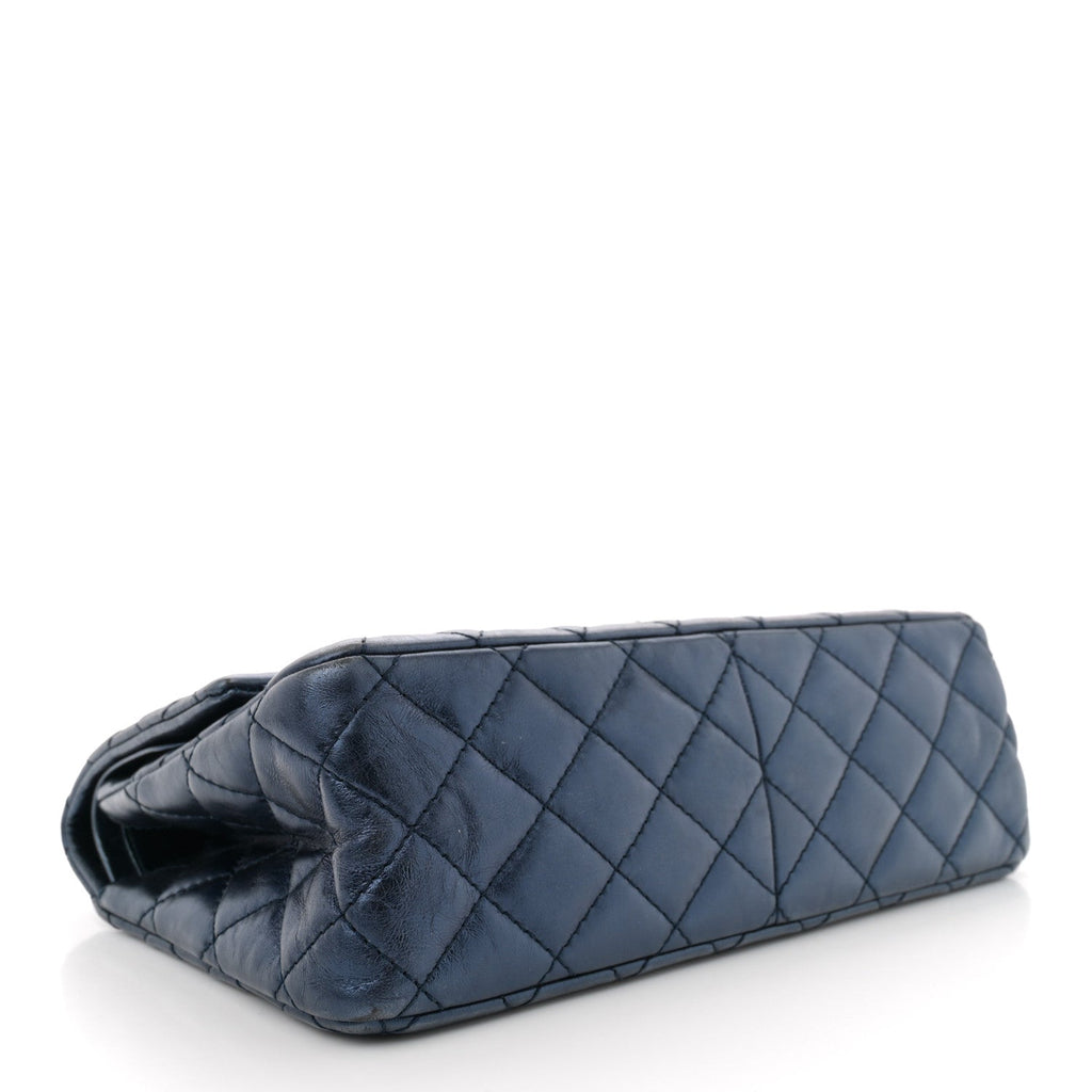 Metallic Aged Calfskin Quilted 2.55 Reissue 226 Flap Dark Navy Blue