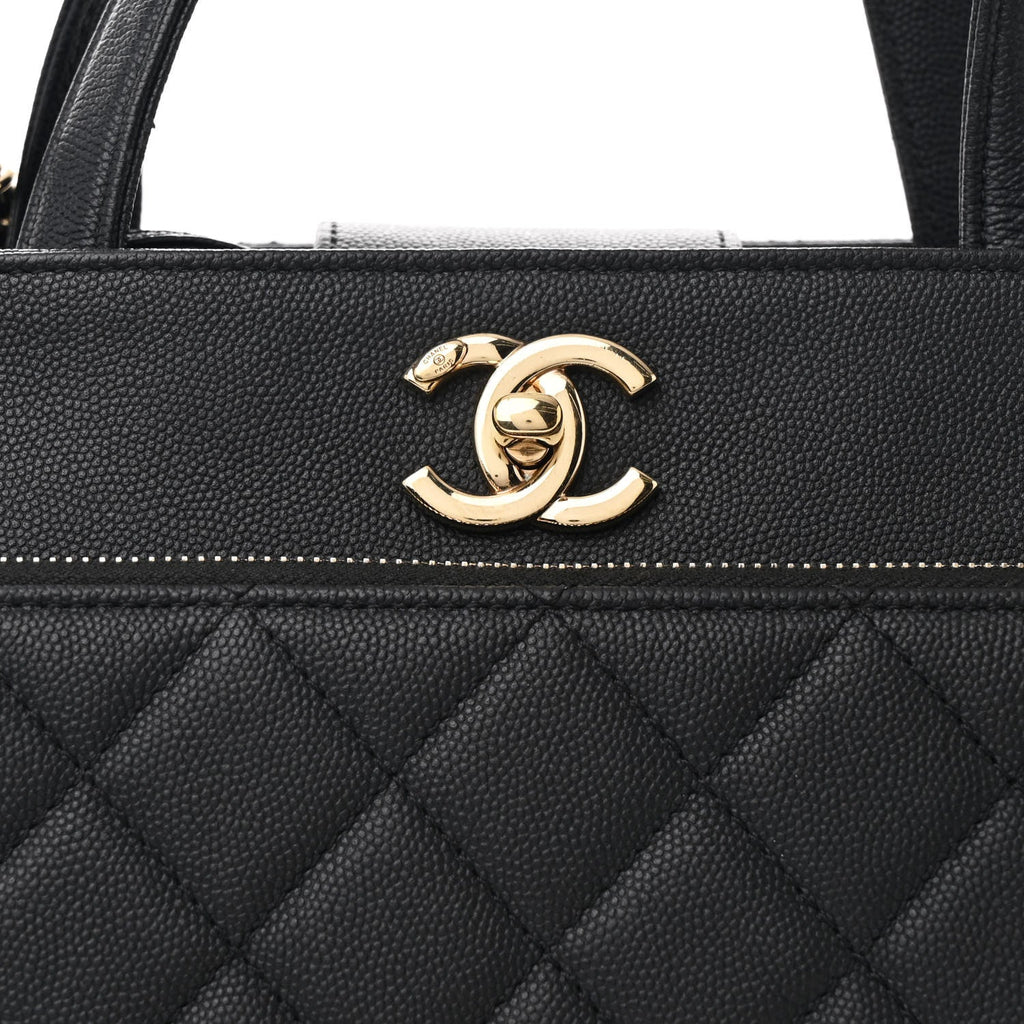 Caviar Quilted Large Business Affinity Shopping Bag Black
