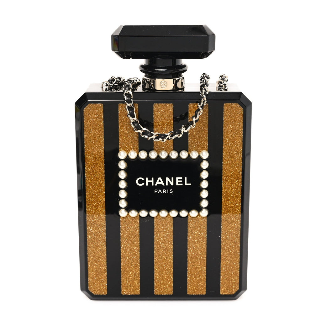 Plexiglass Perfume Bottle Clutch Black Gold