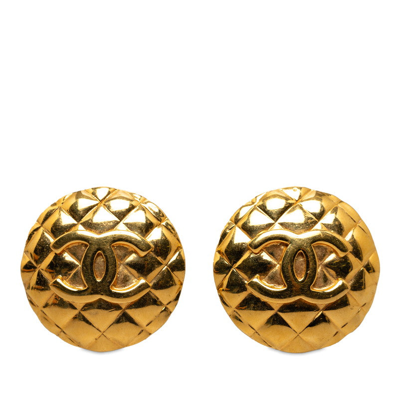 Chanel Gold-Plated Coco Mark Matelasse Vintage Earrings
