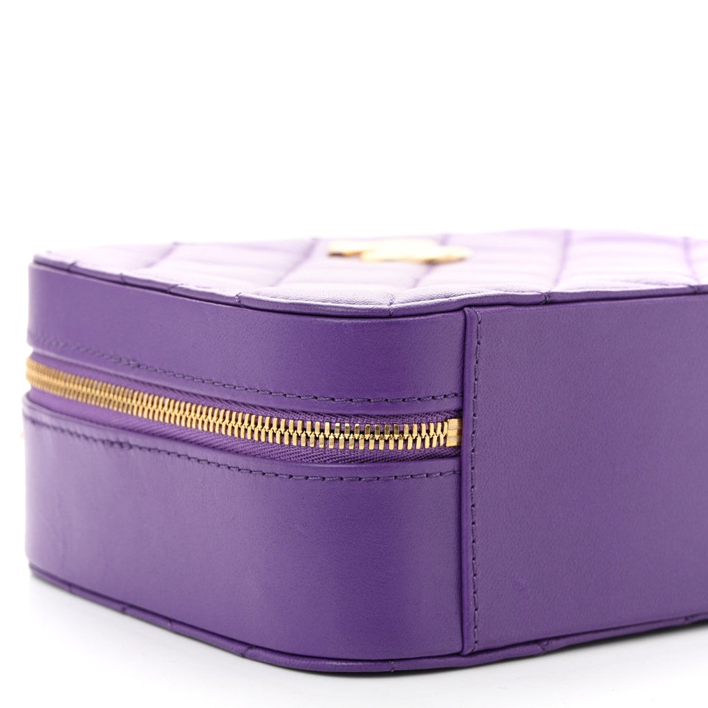 Lambskin Quilted Top Handle Small Vanity Case Purple