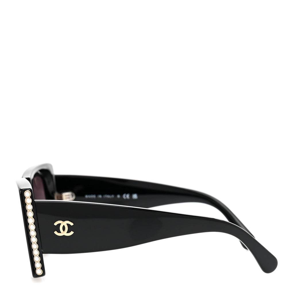 Acetate Pearl Rectangle Sunglasses 5480-H-A Black